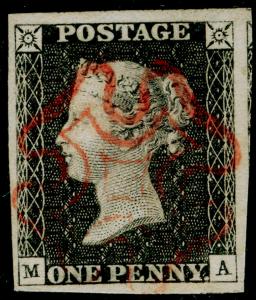 SG3, 1d grey-black PLATE 8, VFU. Cat £525. RED MX. 4 MARGINS. MA