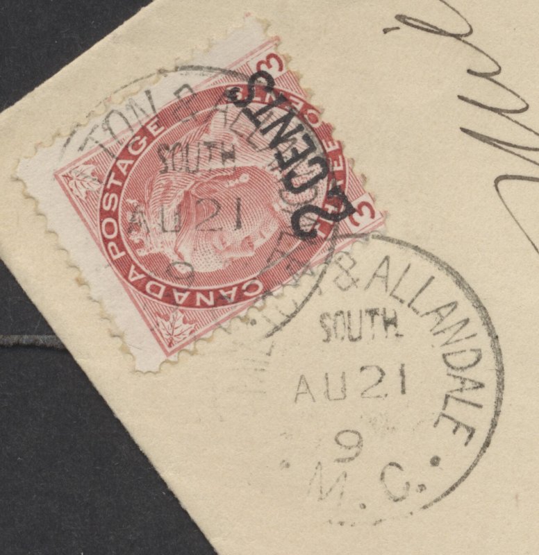 1899 RPO Postmark ON-162.02 HAMILTON & ALLANDALE/MC Collingwood ONT CC Cover #88