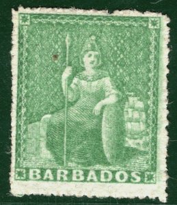 BARBADOS QV Classic Stamp SG13 (½d) Green (1860) BRITANNIA Mint c£2,750 PIBLUE15