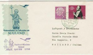 Germany 1959 Frankfurt-Milan Slogan Statue Picture Flight Stamps Cover Ref 27205