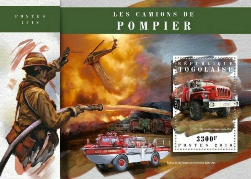 Togo - 2018 Fire Engines on Stamps - Stamp Souvenir Sheet - TG18105b