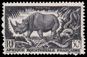 French Equatorial Africa #167  MNH - Black Rhinoceros and Python (1946)