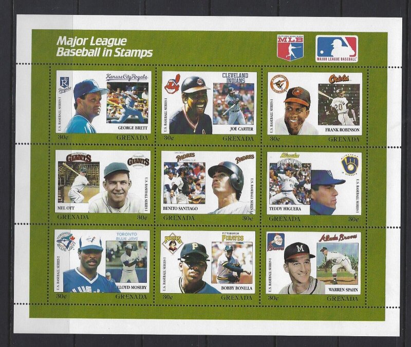 GRENADA - MAJOR LEAGUE BASEBALL FULL SHEETS MNH 