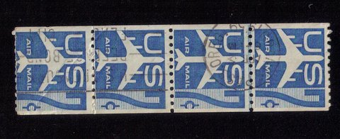 US Sc #C52 Used Rotary Press Coil Horiz. Pairs x2 Strip Of Four F-VF