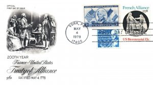 FRANCE UNITED STATES TREATY OF ALLIANCE COMBINATION ARTCRAFT COVER FDC 1978