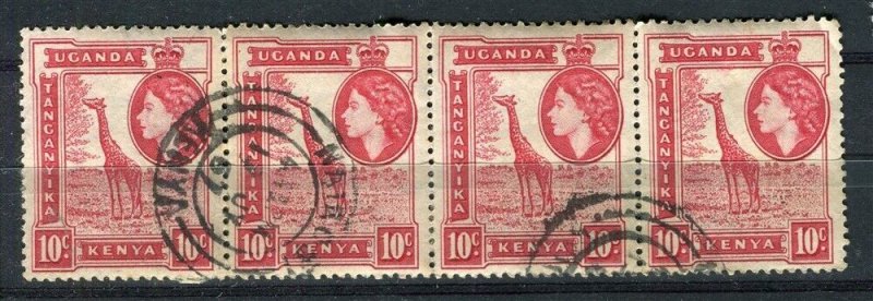 BRITISH KUT; 1950s early QEII Giraffe pictorial issue fine 10c. used Strip of 4