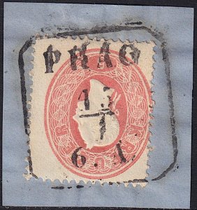 Austria - 1860 - Scott #14 - used on piece - PRAG box pmk Czech Republic