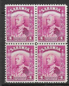 SARAWAK SG109 1934 4c BRIGHT PURPLE BLOCK OF 4 MNH (r)