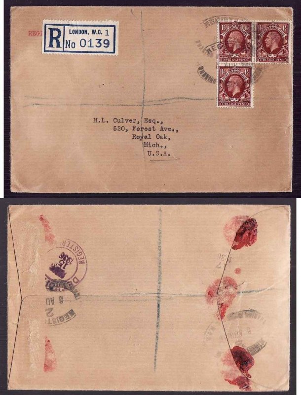 GB-#13923-cover-reg'd cover-London WC-Au 6 1936-receiving Detro