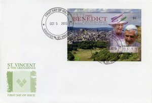 CANOUAN  2010 POPE BENEDICT XVI VISIT TO THE UNITED KINGDOM IMPER S/SHEET II FDC