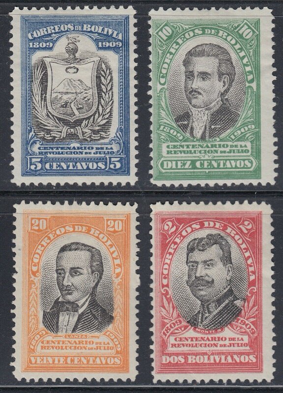 Bolivia 1909 Revolution Centenary Set. LM Mint. Scott 78-81