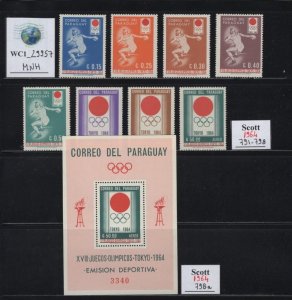 WC1_29957. PARAGUAY. 1964 TOKYO OLYMPICS set w. ss. Sc. 791-798,798a. MNH