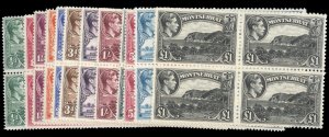 Montserrat #92-103 Cat$340, 1941-43 George VI, complete set in blocks of four...