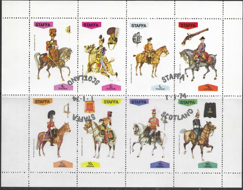 Staffa Scotland Military uniforms and Horses Mini sheet. 1974