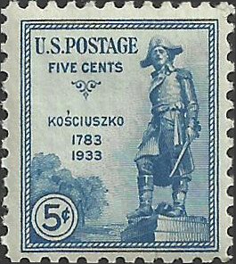 # 734 Mint Hinged Blue Kosciuszko