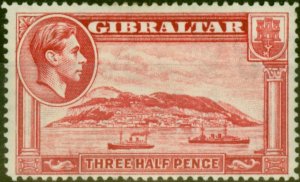 Gibraltar 1938 1 1/2d Carmine SG123 P.14 Fine MM