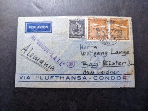 1941 Chile Airmail Cover Santiago to Bad Elster Germany via Lufthansa Condor