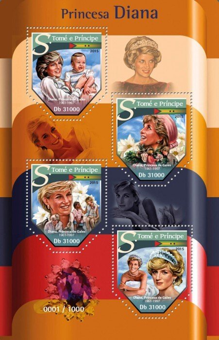 SAO TOME - 2015 - Princess Diana - Perf 4v Sheet - Mint Never Hinged