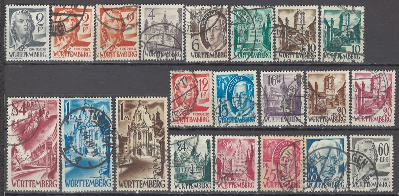 COLLECTION LOT OF #1106 WURTTEMBERG OCCUPATION 21 USED STAMPS 1947+ CV+$25