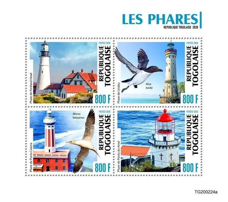 Togo Lighthouses Stamps 2020 MNH Portland Head Lindau Lighthouse Birds 4v M/S
