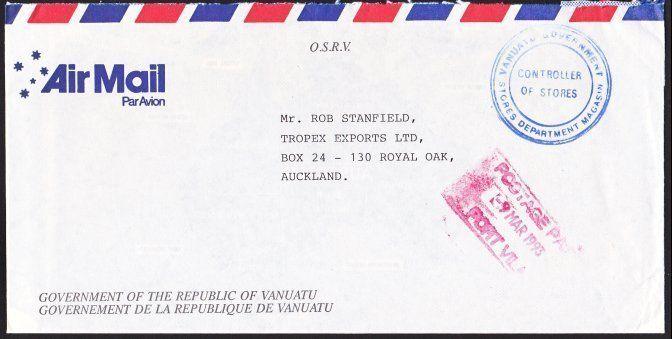 VANUATU 1993 POSTAGE PAID Official cover airmail to NZ.....................67411
