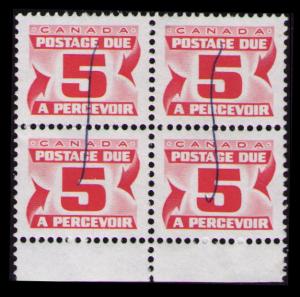 CANADA 1977 SCARCE 5c #J32 12.5x12 NICE BLOCK OF 4 VERYFINE USED SEE SCAN (U375)