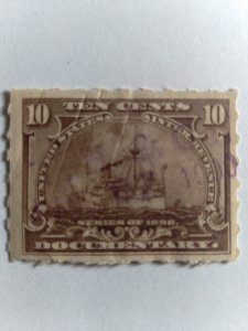 SCOTT #R168 USED CUT CANCEL TEN CENT DARK BROWN BATTLESHIP USS MAINE REVENUE