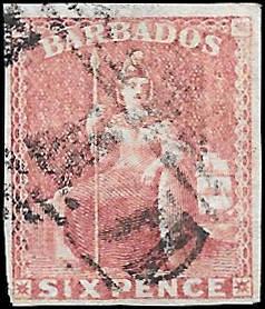 1858 BARBADOS Sc# 8 - CV - $220 -Used Superb No Faults