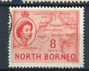 NORTH BORNEO; 1950s early QEII pictorial issue fine used 8c. value