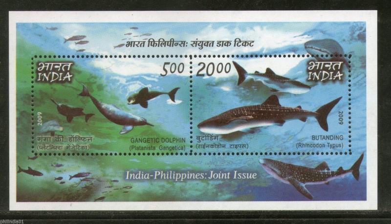 India 2009 Philippines Joint Issue Whale Dolphin Marine Mammals Sc 2374c M/s MNH