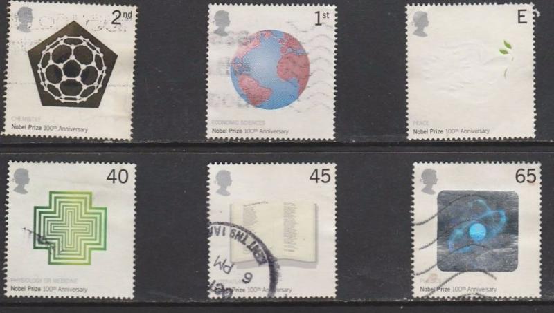 GROSBRITANNIEN GRANDE BRETAGNE GB 2001 NOBEL PRIZES SET OF 6V SG 2232-37 MI 1...