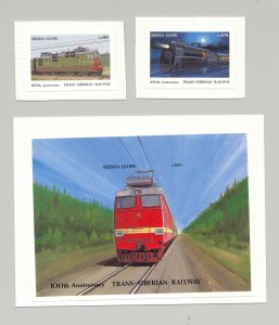 Sierra Leone 1991 Trans Siberian Railway, Trains 2v & 1v S/S Imperf Essays