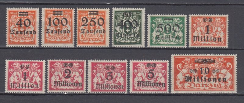 1923 Danzig German Occupation  Full Set Michel 158/168 MNH Luxe