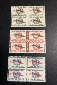 Cuba Airmail set C169-C171 Blocks of 4 Mint hinged catalog 24.40