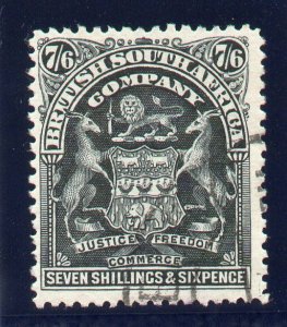 Rhodesia 1901 Arms 7s6d black very fine used. SG 88. Sc 70.