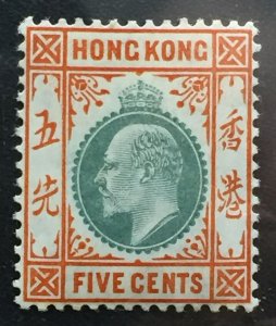 HONG KONG 1904-06 KEVII 5c MLH MCCA SG#79 HK3772