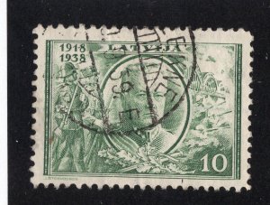 Latvia 1938 10s dark green Balodis, Scott 202 used, value = 25c