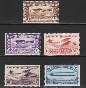 Egypt Scott  172-176 MH* 1933 Aviation Congress set CV$81.50 few hinge remnants  