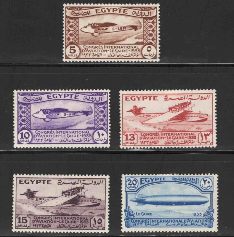 Egypt Scott  172-176 MH* 1933 Aviation Congress set CV$81.50 few hinge remnants 