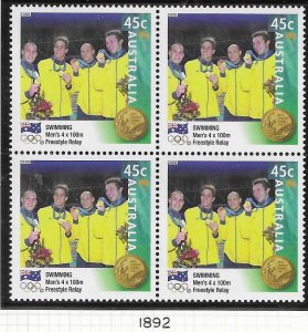 Australia #1892  45c 2000 Olympics Gold Medalist  block of 4 (MNH) CV $5.00