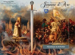 BURUNDI 2012 - 600th Anniversary of Jeanne d'Arc S/S. Official issues.