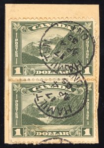 Canada Scott 177 Used  Pair on paper $1.00 Dark Olive Green 1930   Lot T604