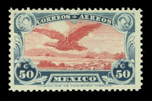 MEXICO 1922 AIRMAIL - Eagle  50c blue & red brown - no wmk. - Sc# C1 mint MNH VF