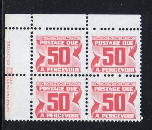 Canada Sc J40 1978 50c postage due stamp plate block of 4 UL mint NH