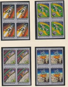 Rwanda # 373-380, Apollo Spaceship, Imperf Blocks of 4, Mint NH