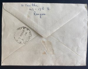 1946 Rangoon Burma First Day Airmail Cover FDC To Calcutta India Independence