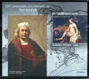 SAO TOME 2019  350th MEMORIAL ANN  OF REMBRANDT PAINTINGS SOUVENIR SHEET MINT NH