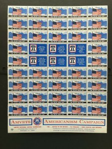 1981 AMVETS Americanism Campaign Labels, Cinderella Stamp Full Sheet