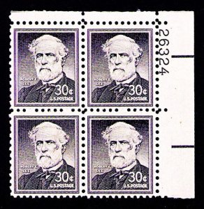 1955 Plate Block Scott 1049 - 30¢ - Robert E. Lee, Confederate CSA General