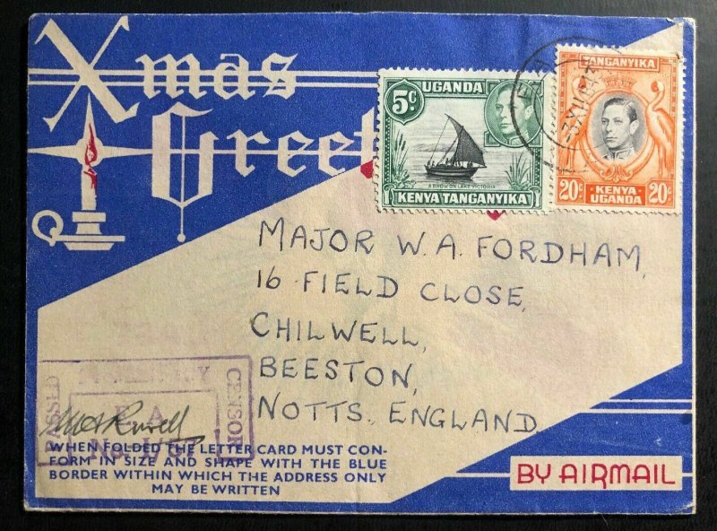 1943 Uganda Illustrated Aerogramme Censored WW2 Cover To Beeston England